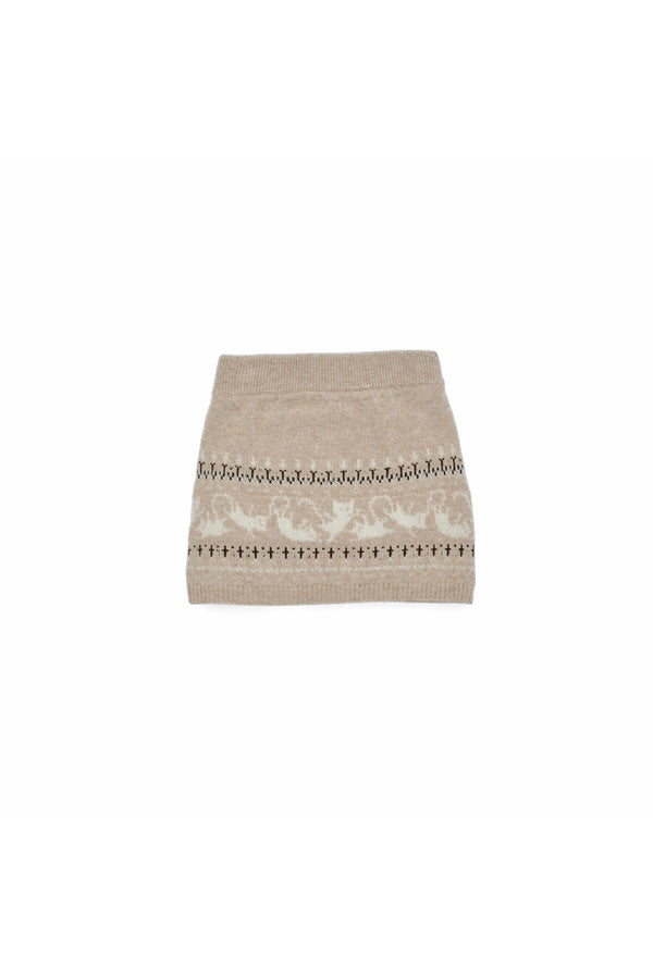 Fair Isle Jacquard Cat Pullover Cardigan and Skirt Set-Up