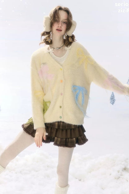 Thick Soft Knit Bow Cardigan