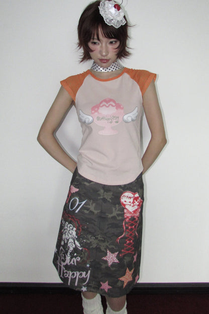 Graffiti Camouflage Midi Skirt
