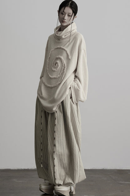 Spiral Embroidery Loose Long-Sleeve Sweatshirt