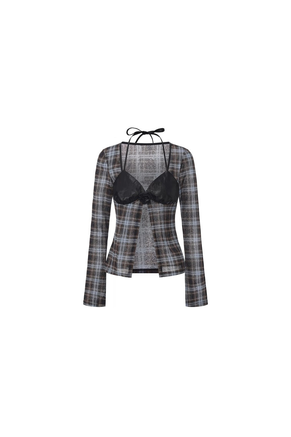 Leather Mesh Long-Sleeve Top