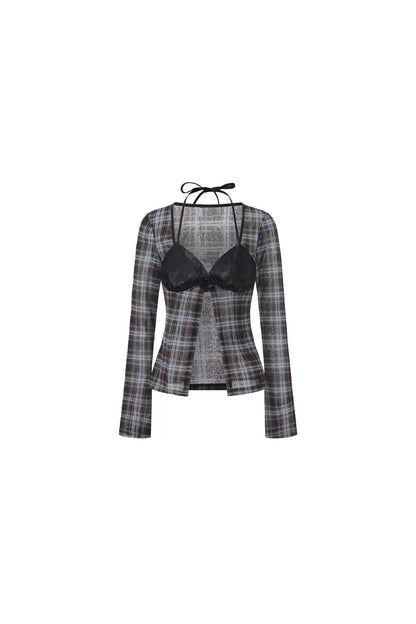Leather Mesh Long-Sleeve Top