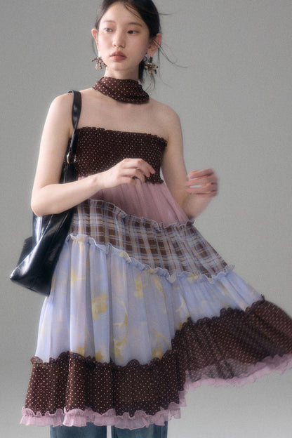 Brownie Tart Patchwork Tube Top Skirt