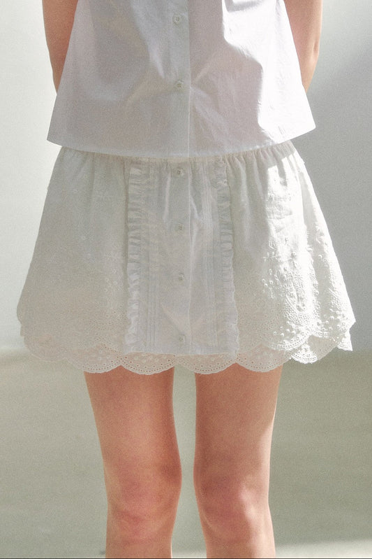 Pure White Embroidered A-Line Skirt