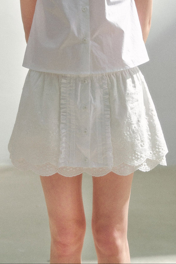 Pure White Embroidered A-Line Skirt