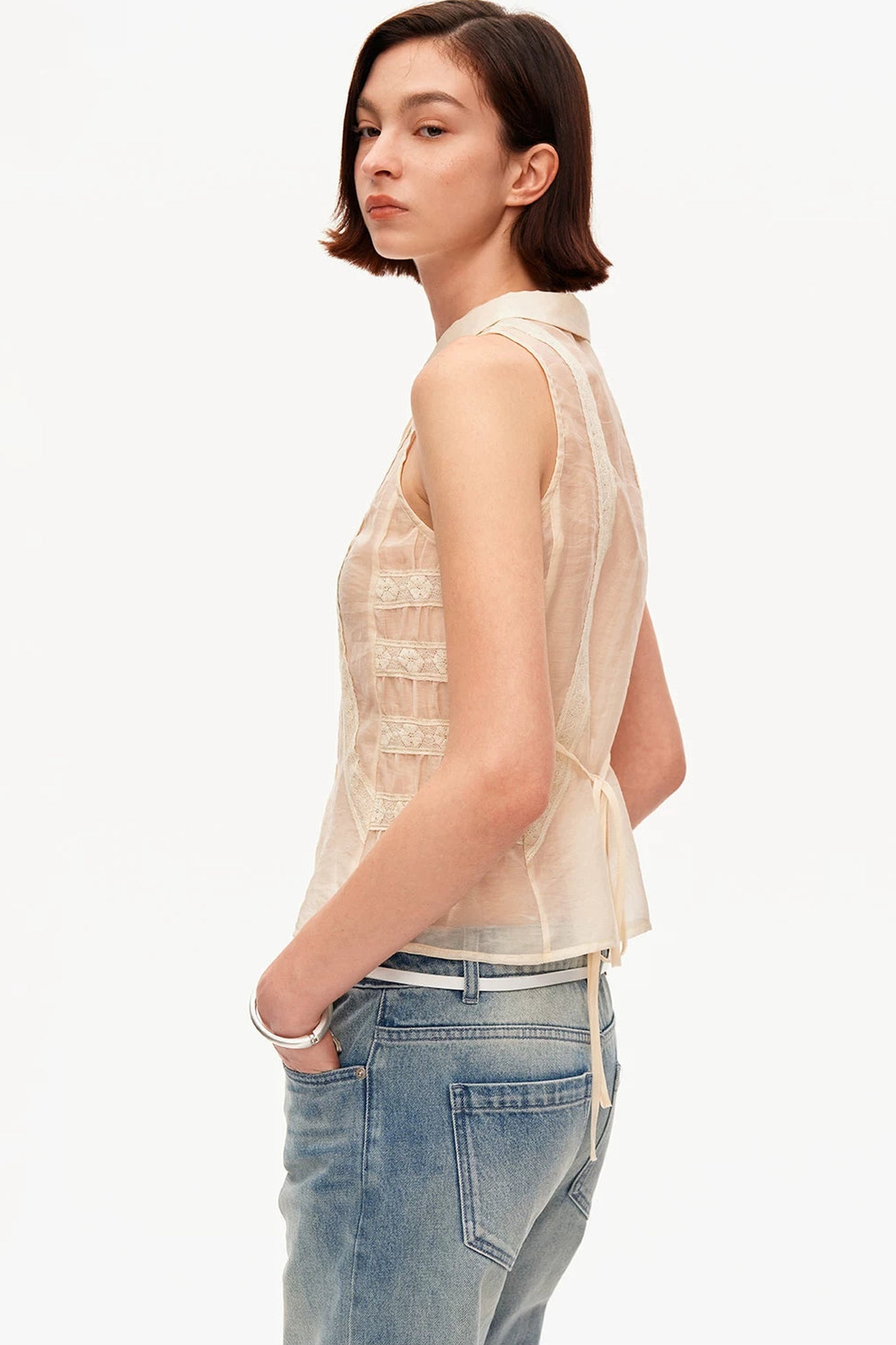 Beige Lace Polo Tencel Camisole