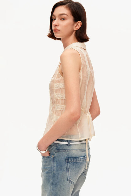 Beige Lace Polo Tencel Camisole