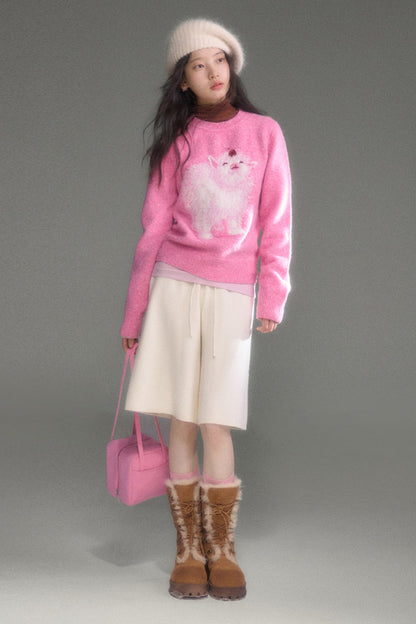 Cherry Lamb Jacquard Wool Blend Sweater