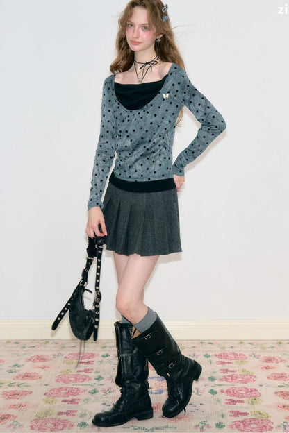 Gray Polka Dot Knit Top
