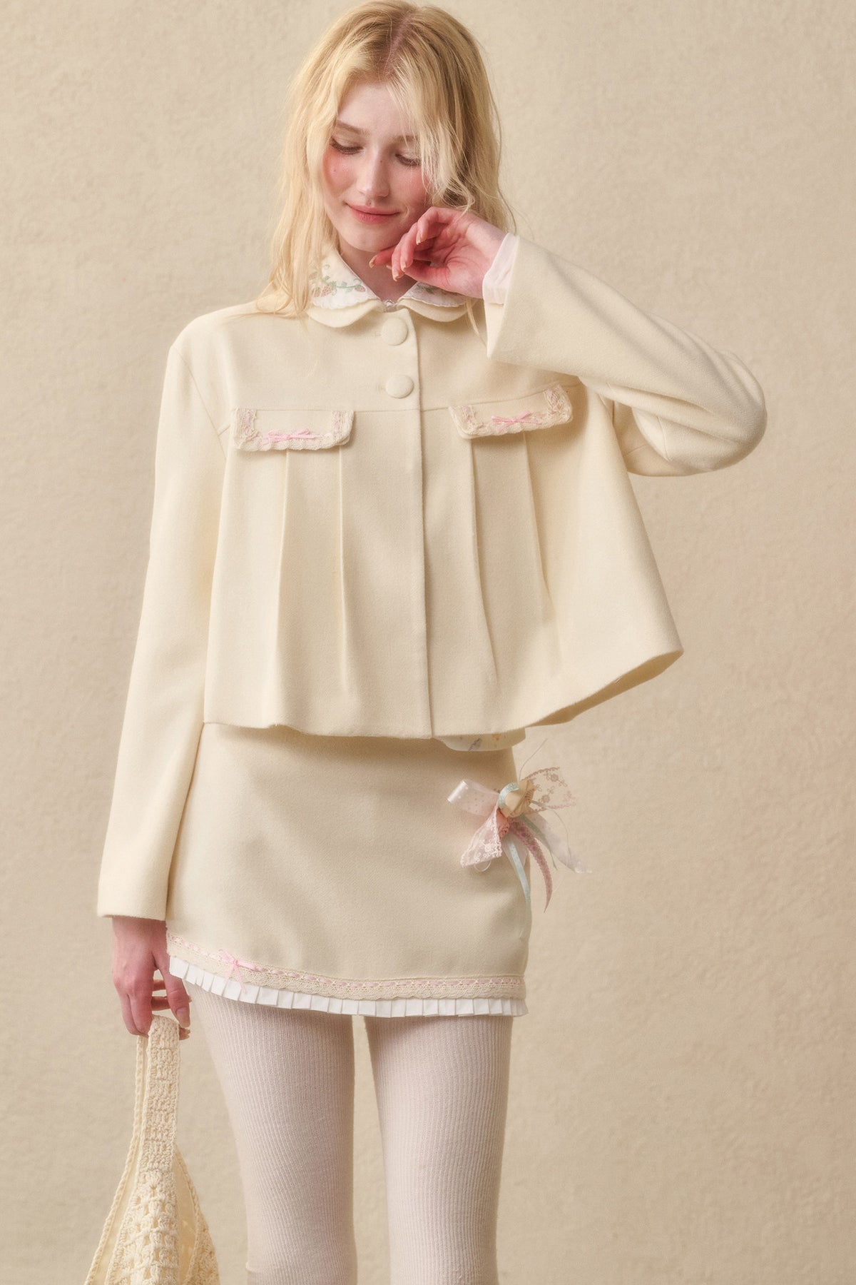 Strawberry Ribbon Tie Embroidered Top and Skirt Set-Up