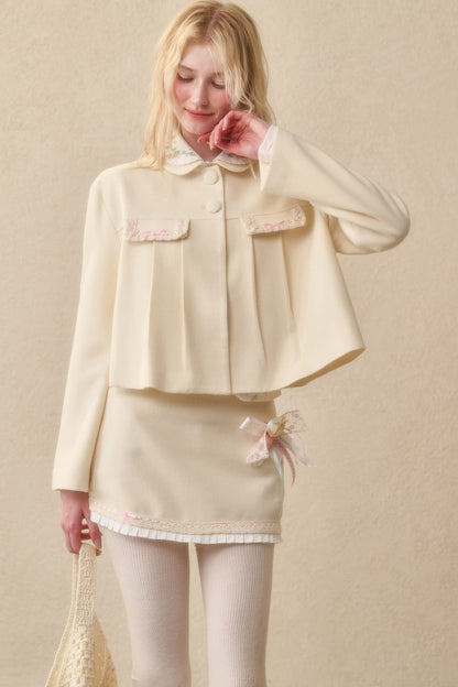 Strawberry Ribbon Tie Embroidered Top and Skirt Set-Up