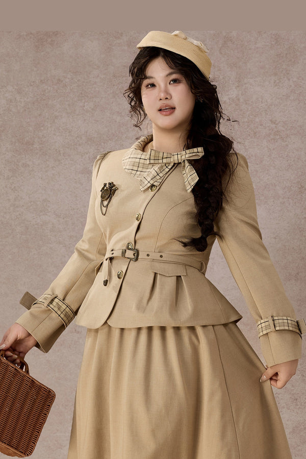 Khaki Trench Coat and Skirt Set-Up