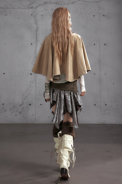 Reversible Wool Blend Plaid Cape