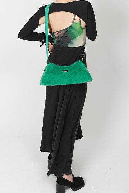 Solid Color Fur Underarm Crossbody Shoulder Bag