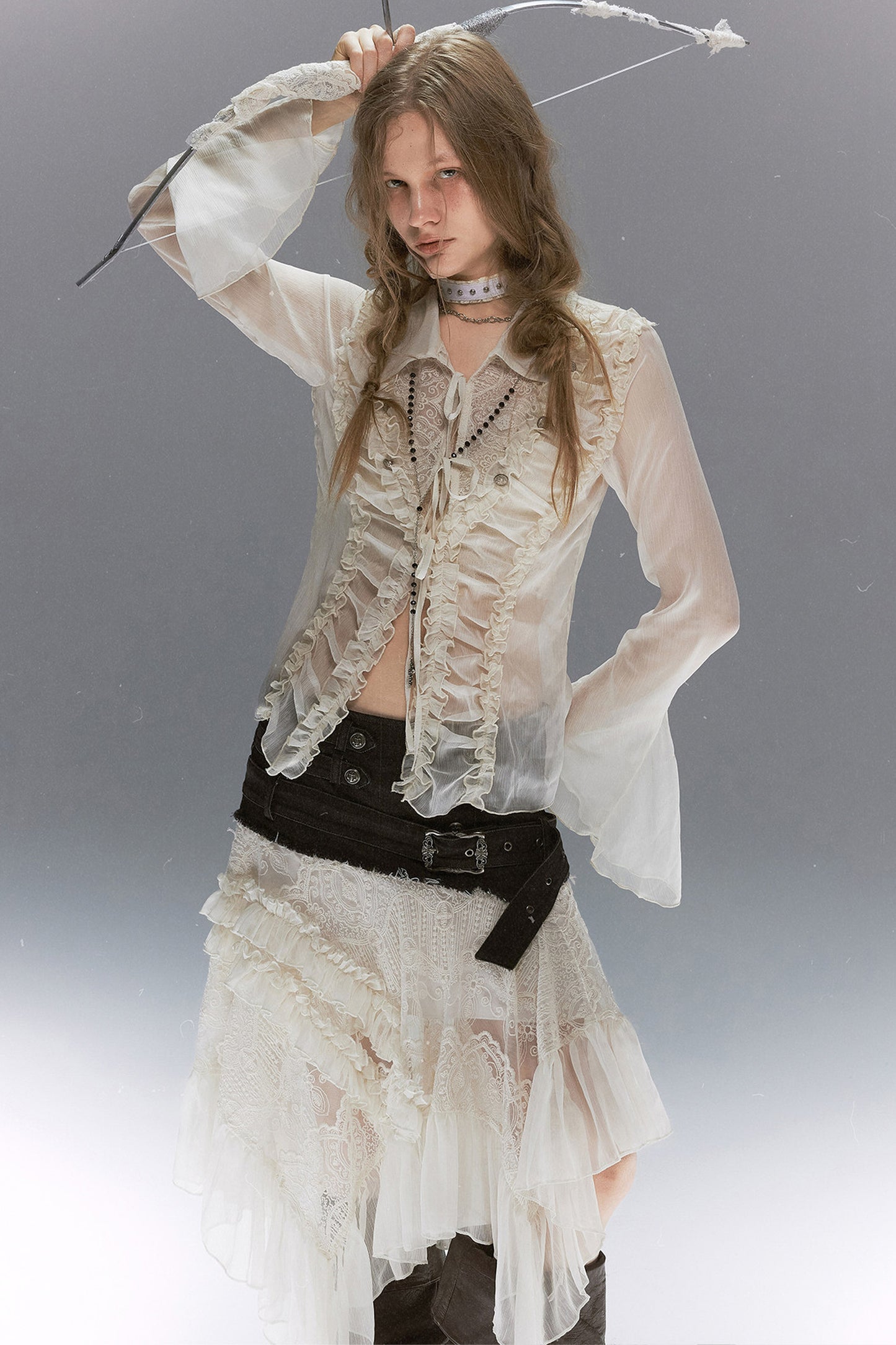 Sheer Chiffon Lace Blouse