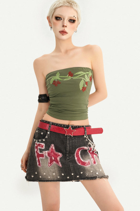 Rhinestone Floral Strapless Top