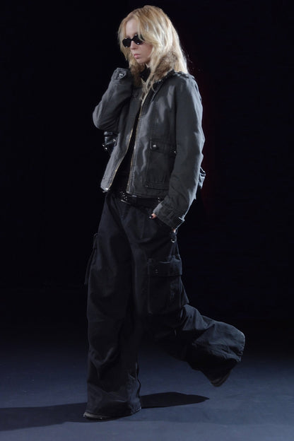 Detachable Fur Collar Punk Jacket