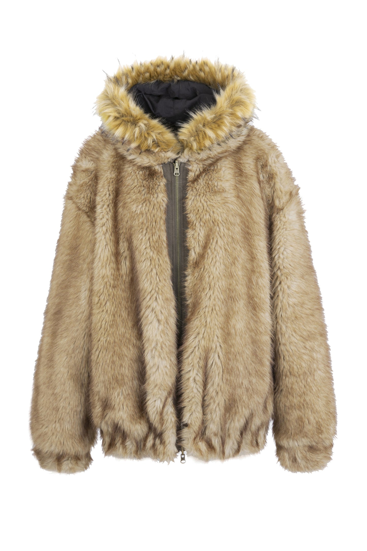 Reversible Hooded Faux Fur Coat
