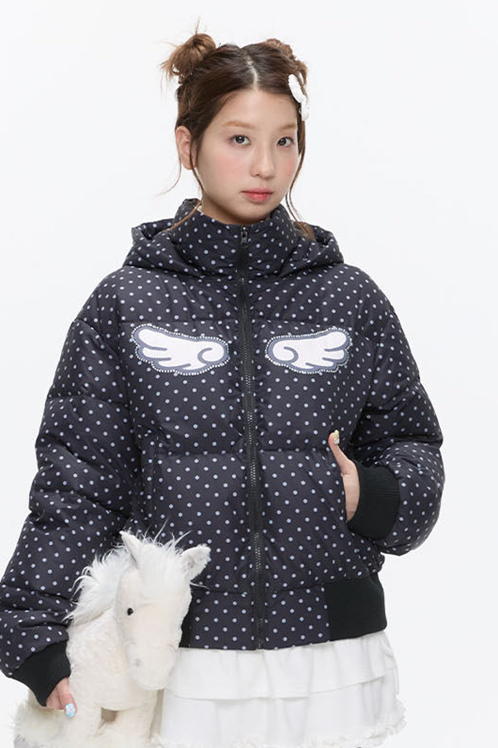 Hooded Polka Dot Down Jacket