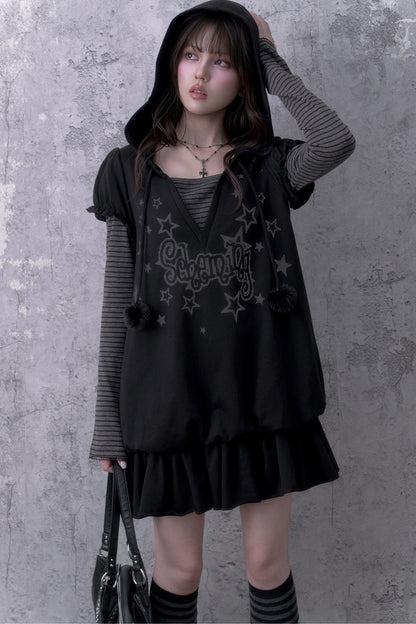 Loose Floral Hooded Sweatshirt Dress
