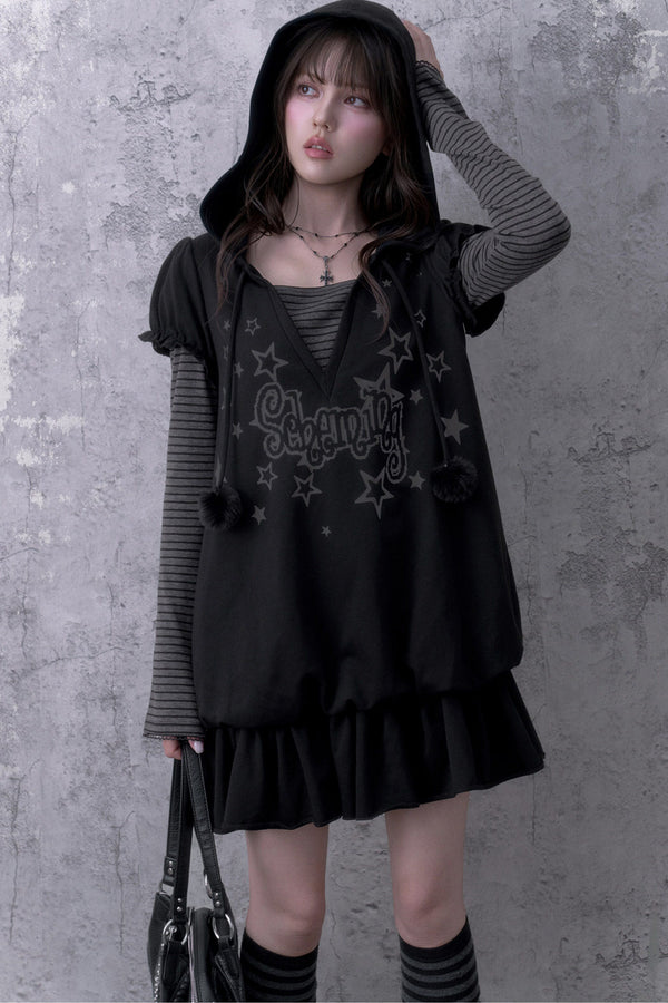 Loose Floral Hooded Sweatshirt Dress