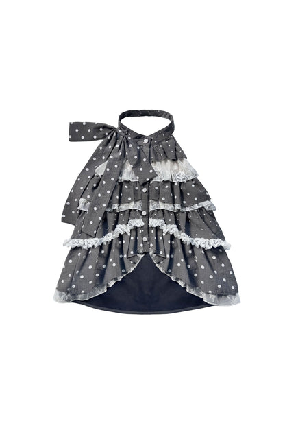 Vintage Gray Polka Dot Backless Shirt