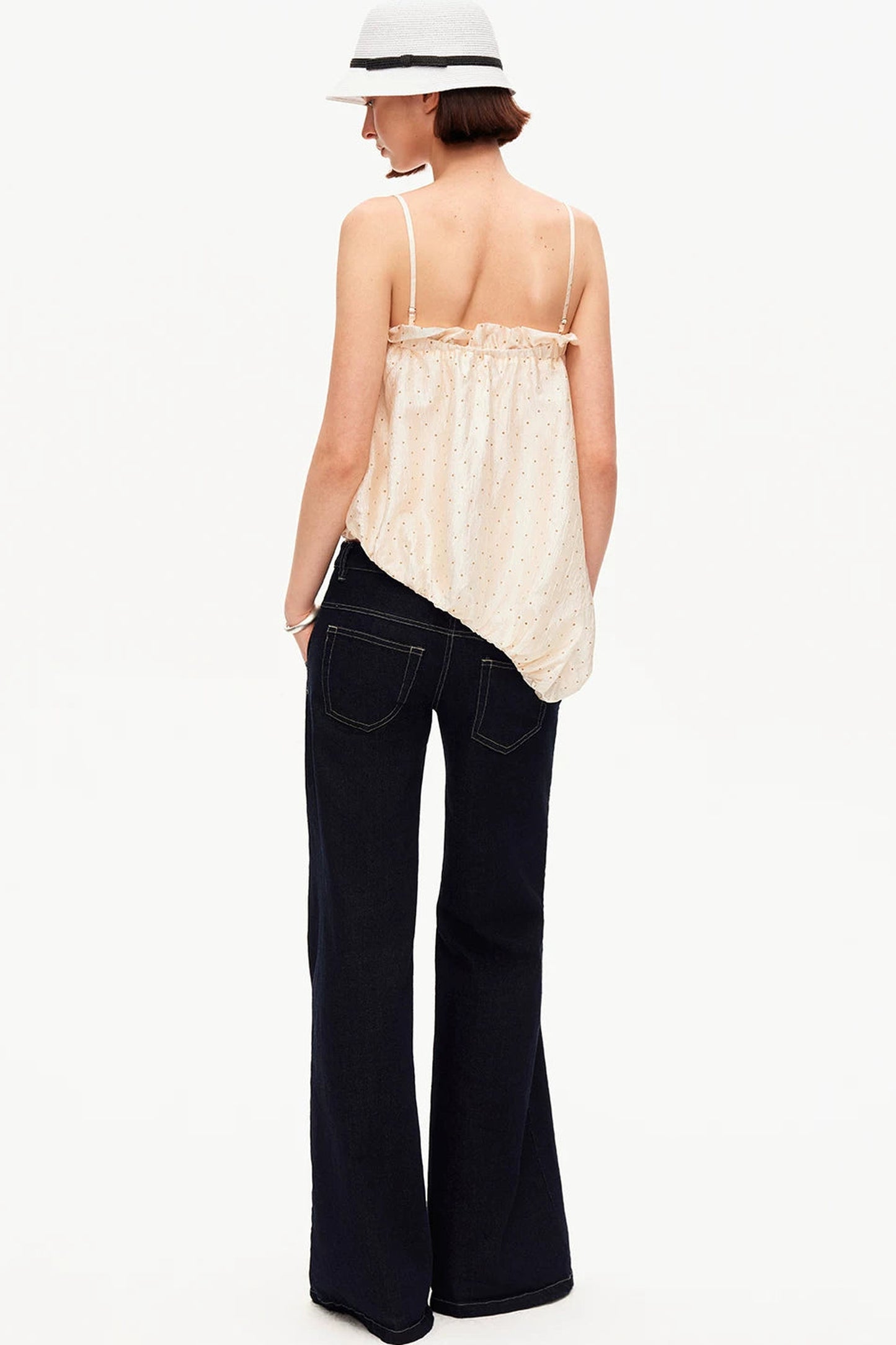 Acetate Polka Dot Ruffle Blouse