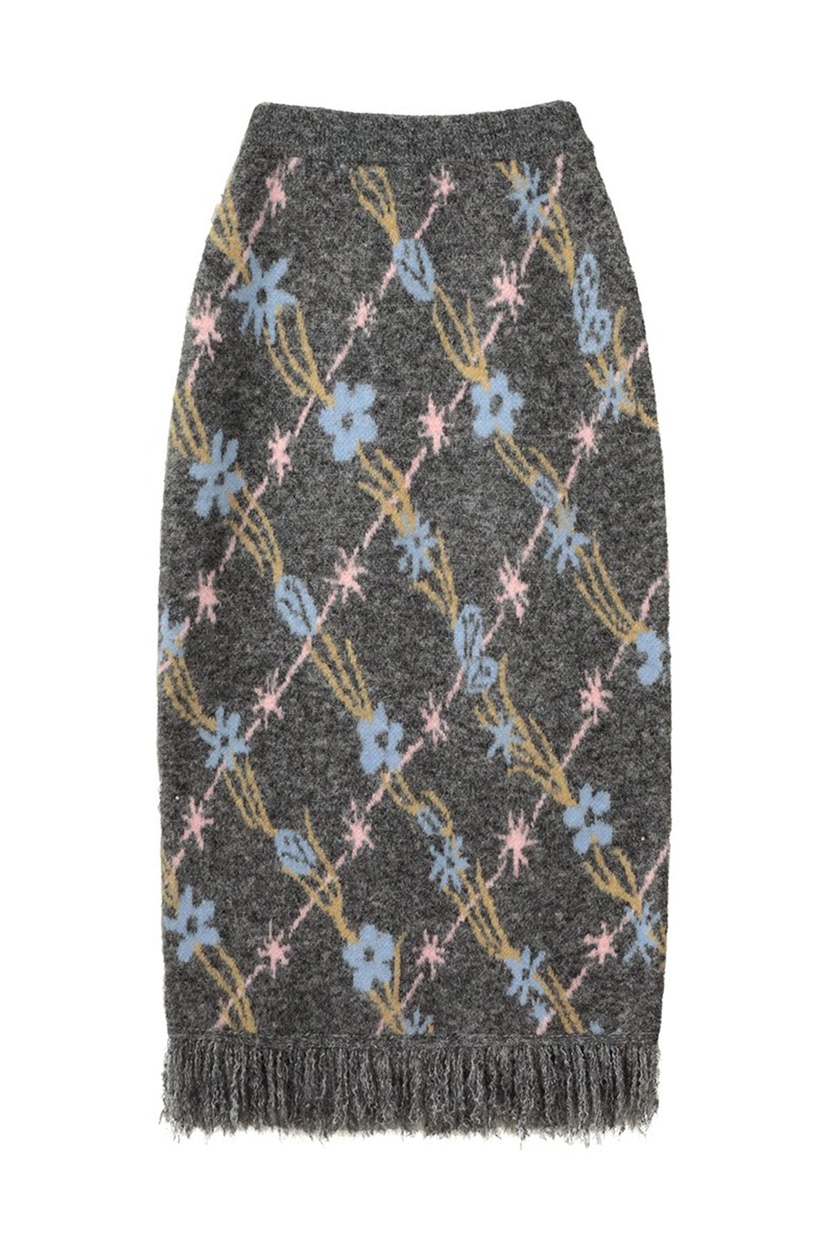 Tulip Floral Jacquard Knit Tassel Skirt