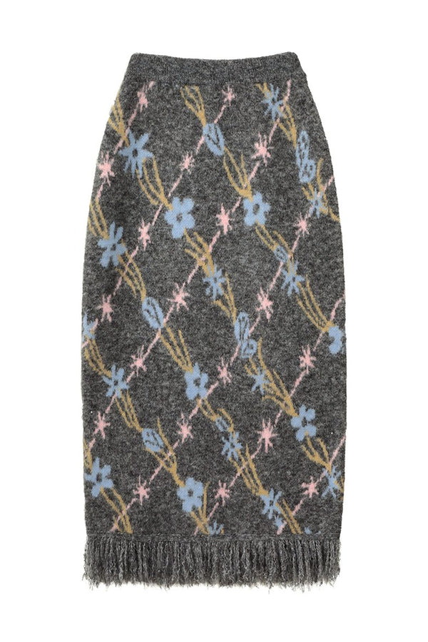 Ear-Shaped Wool-Blend Bird and Flower Jacquard Dress Set-Up