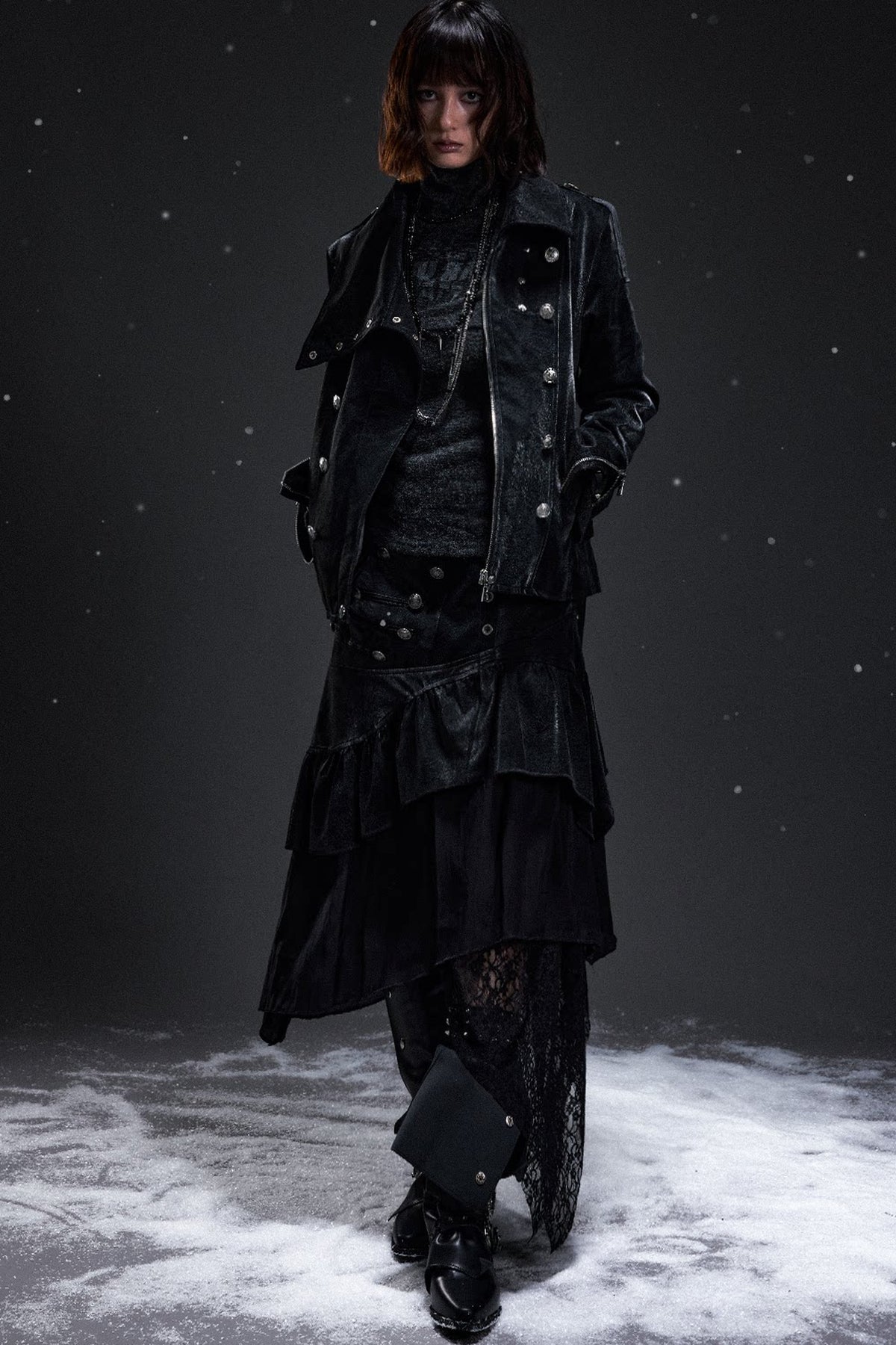 Palace-Style Suede Patchwork Asymmetrical Skirt