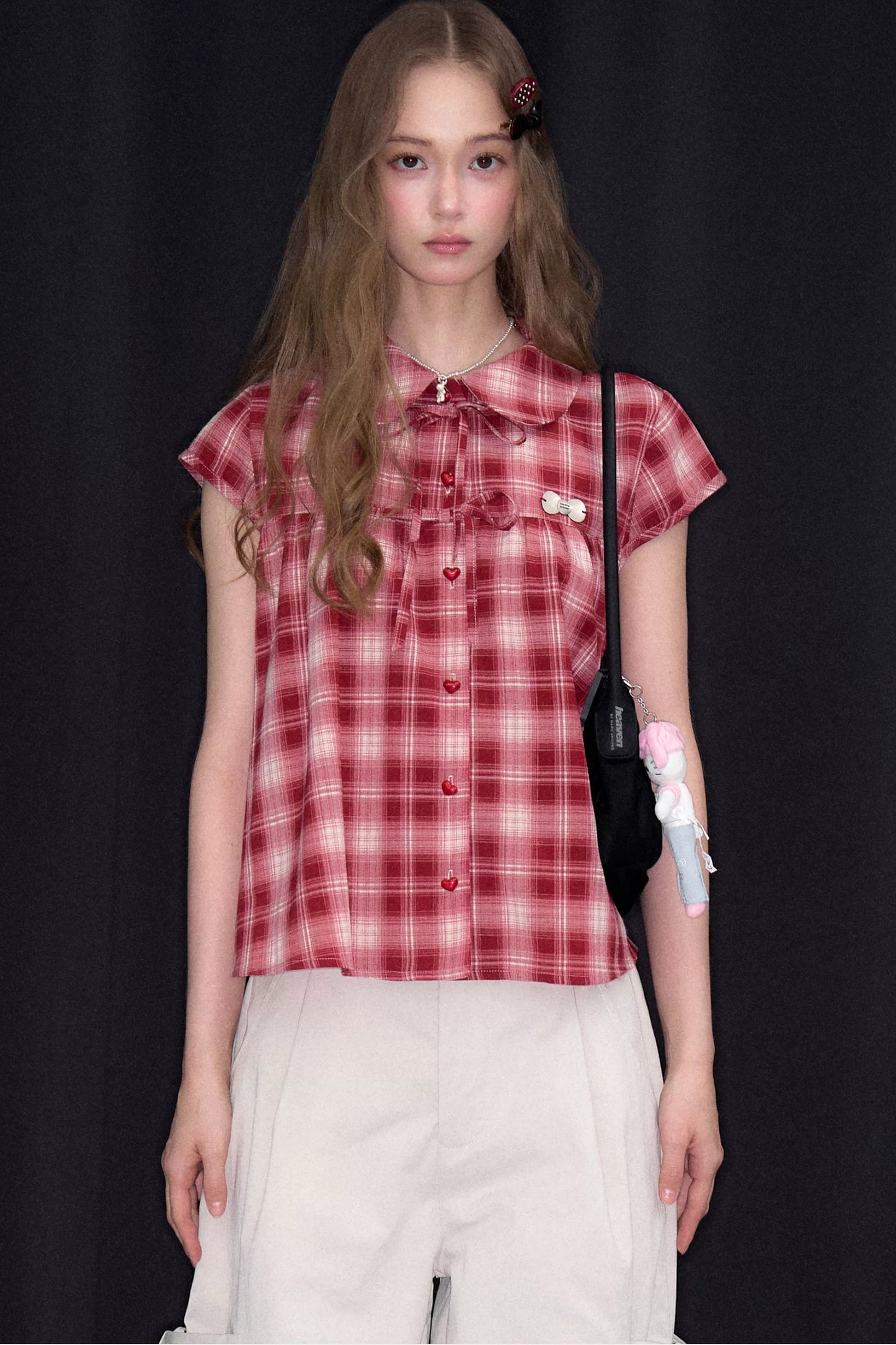 Red Plaid Doll Collar Blouse