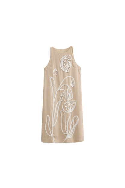 3D Floral Bird Tencel Dress