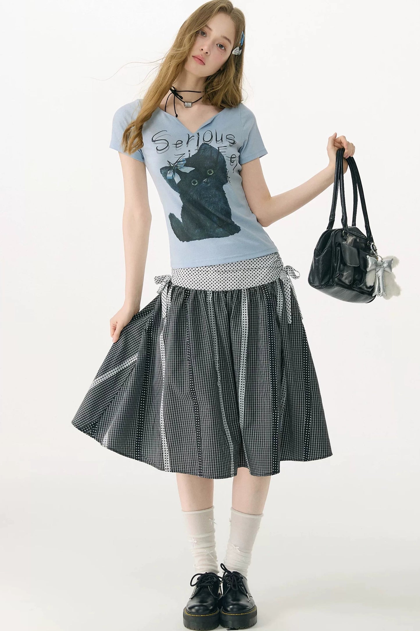 Black and White Plaid Patchwork Skirt