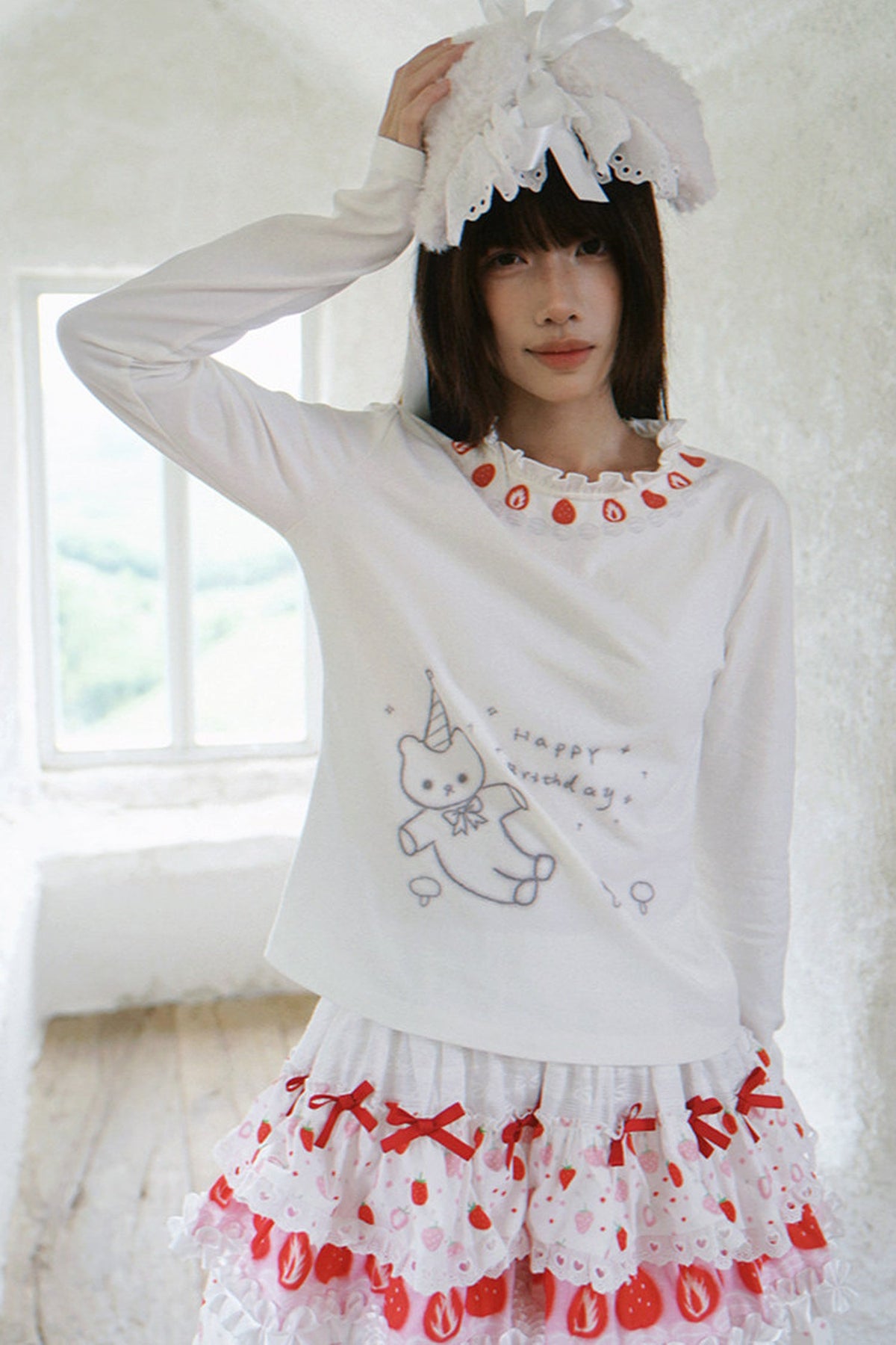 Strawberry Lace Collar Top