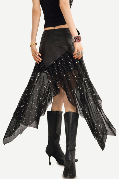 Gothic Mesh Asymmetrical Maxi Skirt Set-Up