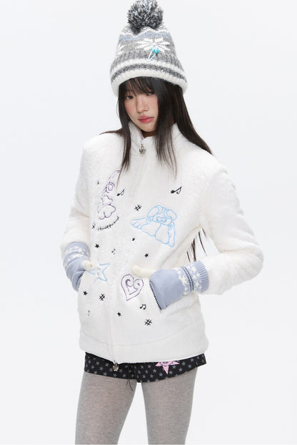 Embroidered Plush Fleece Coat