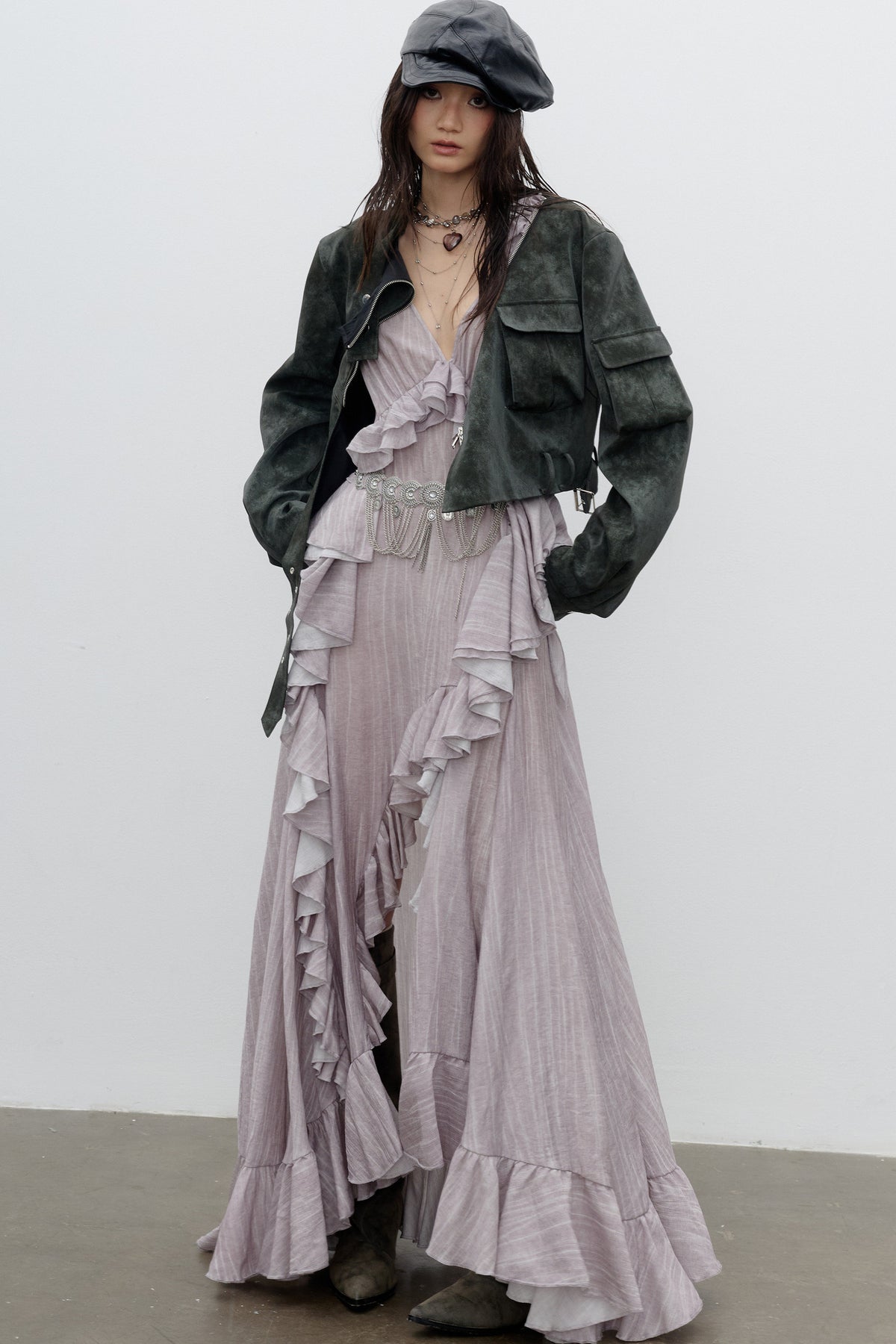 Color-Washed PU Biker Jacket