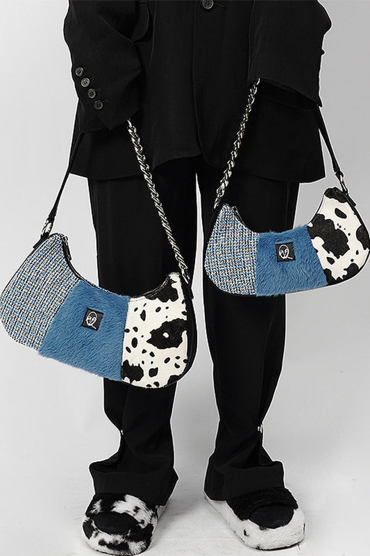 Genuine Leather Color-Block Crossbody Bag
