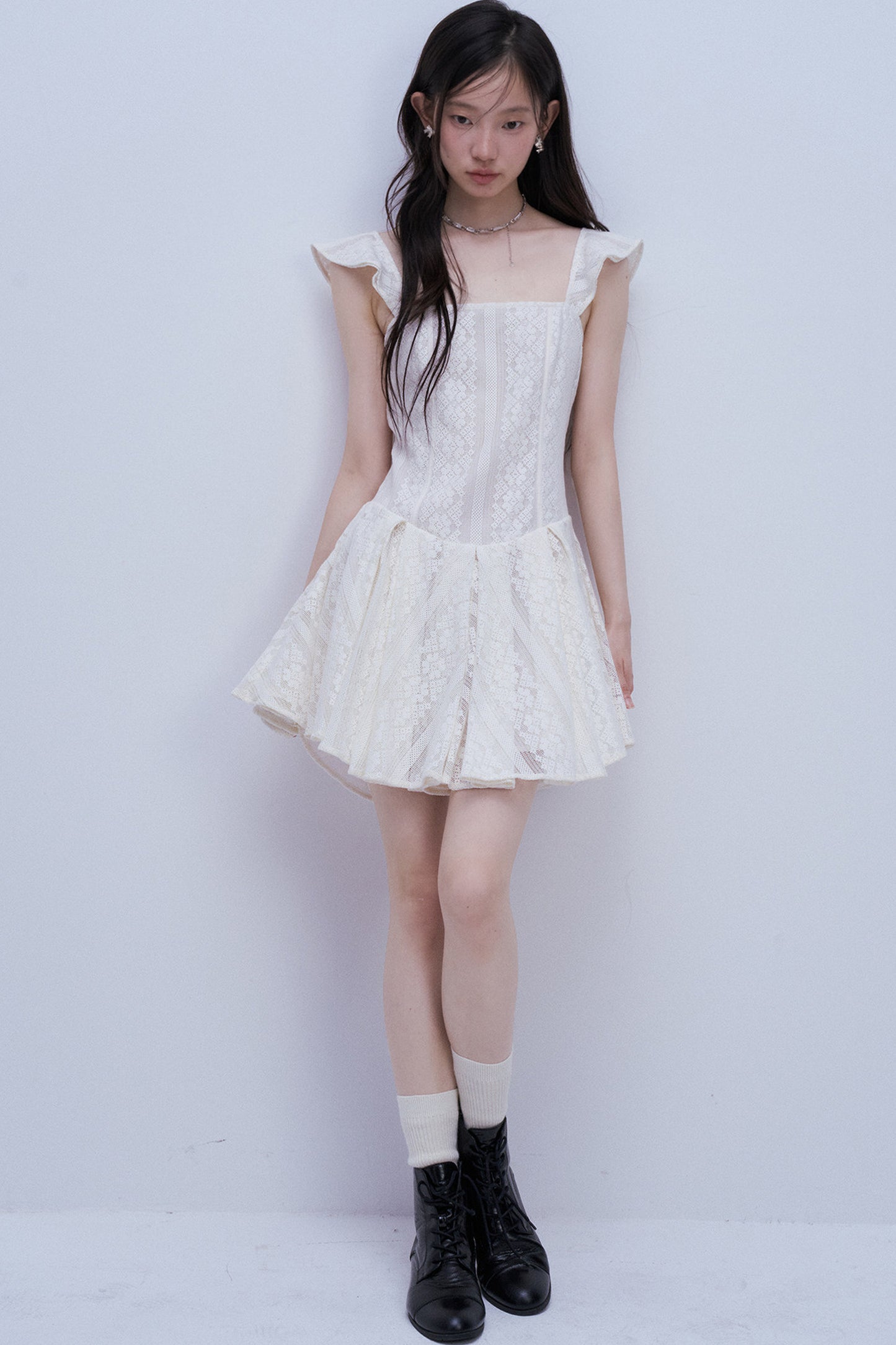 Heavy Layered Pleated Lace Jacquard Dress