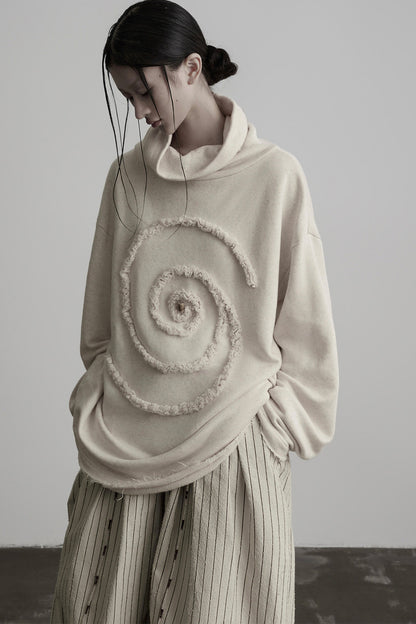 Spiral Embroidery Loose Long-Sleeve Sweatshirt