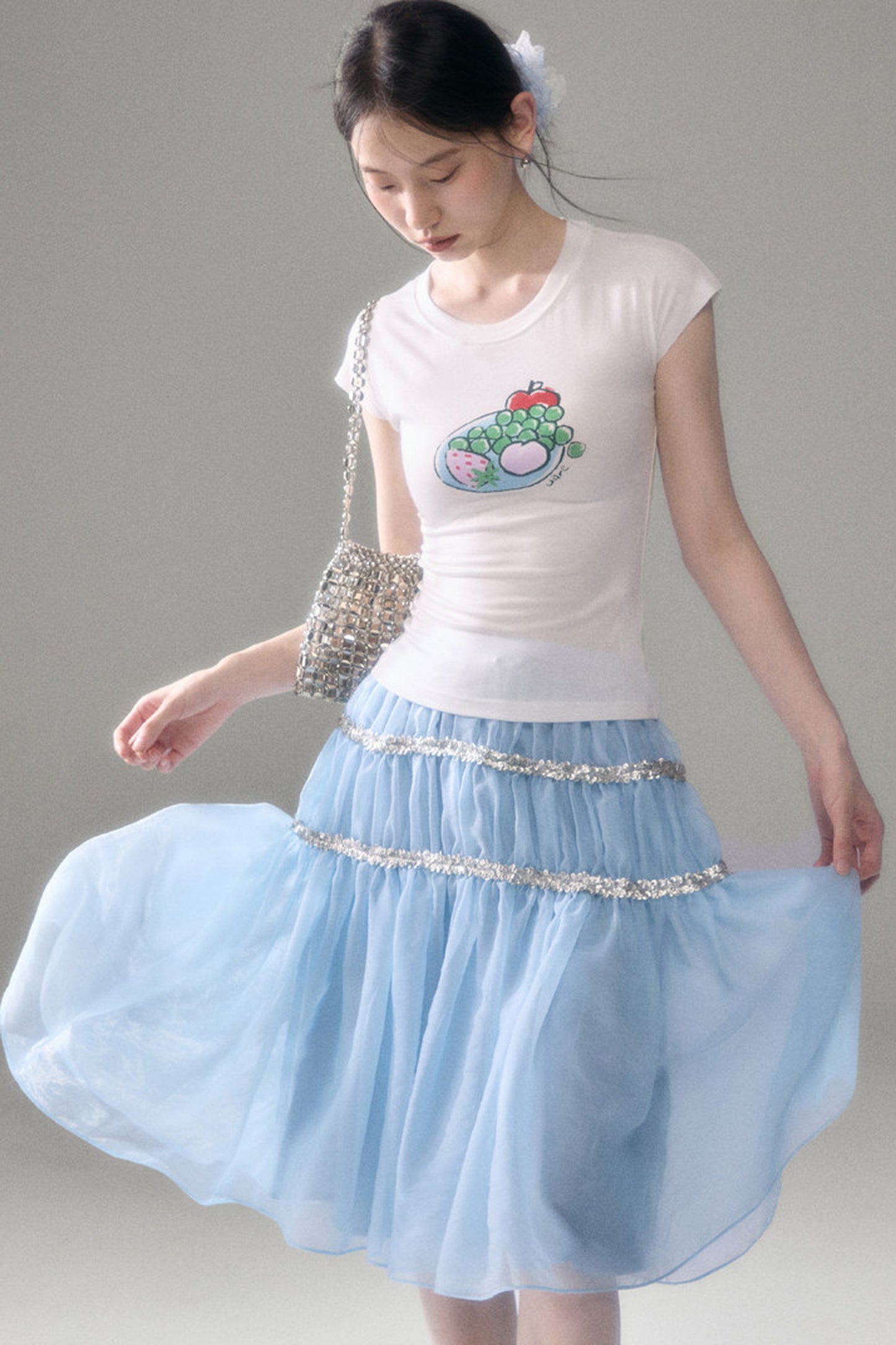 Pearlescent Mesh Sequin A-Line Skirt