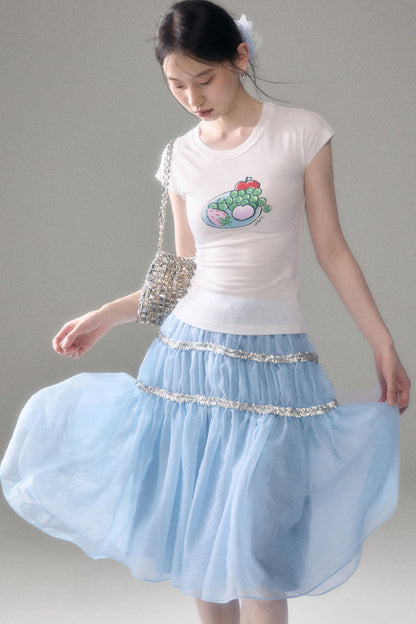 Pearlescent Mesh Sequin A-Line Skirt