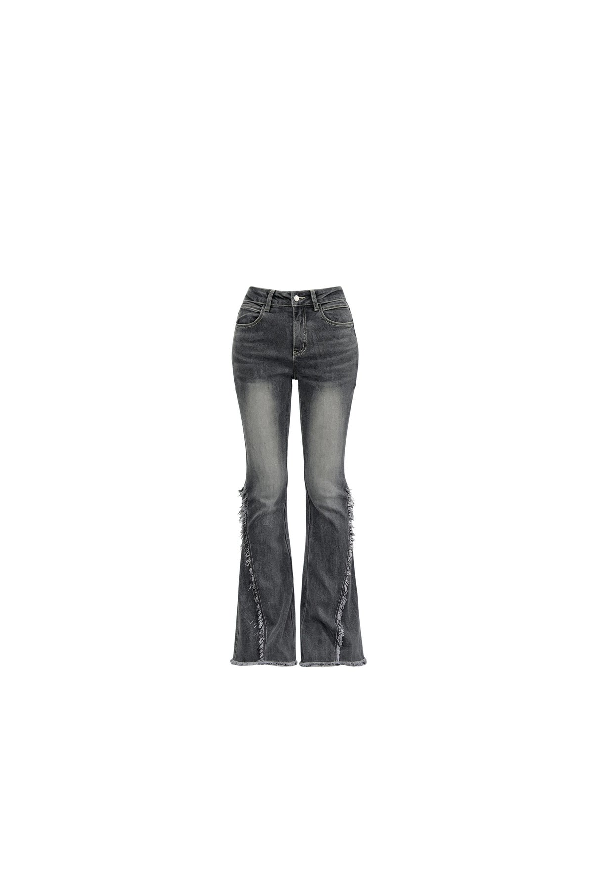 High-Waist-Jeans im Used-Look mit Schlag