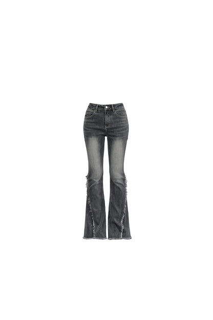 High-Waist-Jeans im Used-Look mit Schlag
