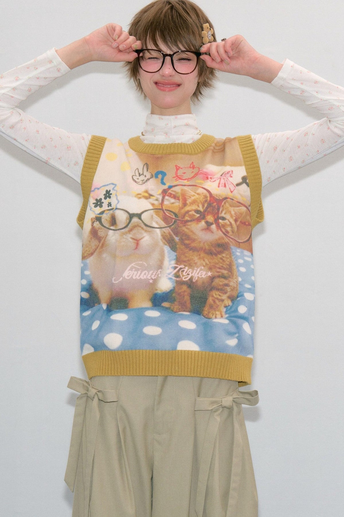 Cat Print Knit Vest