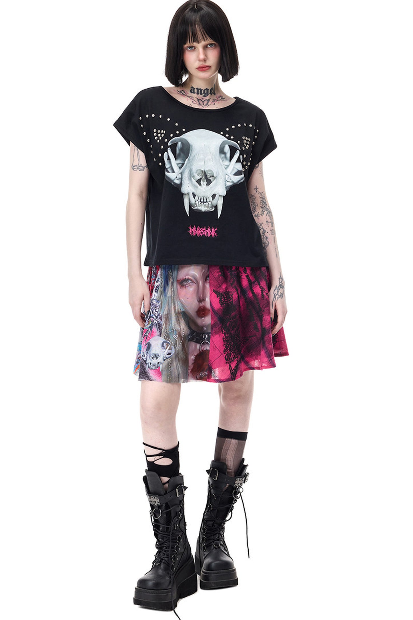 Reversible Cat Skeleton Rivet Blouse