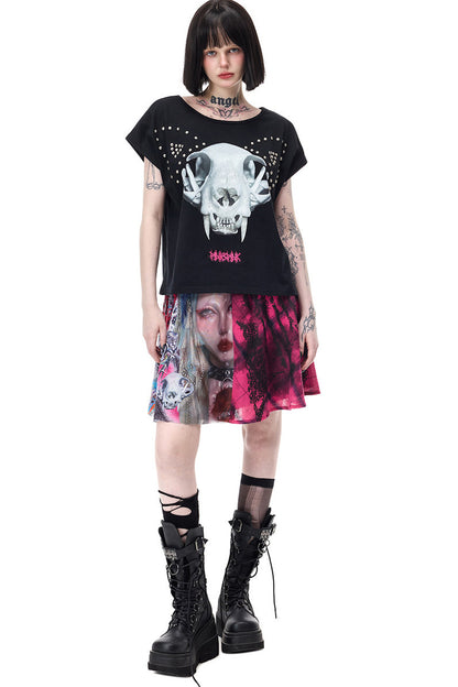 Reversible Cat Skeleton Rivet Blouse