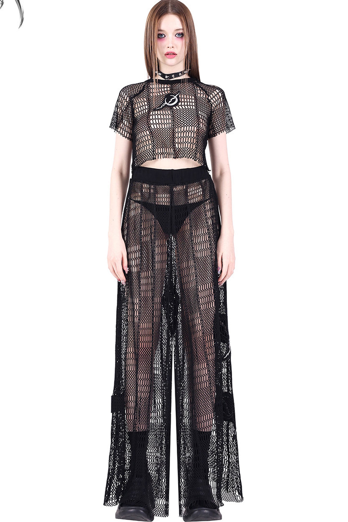 Geometric Mesh Rock Crop T-Shirt