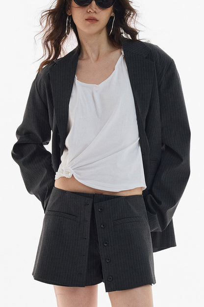 Gray White Striped Button Front Skirt