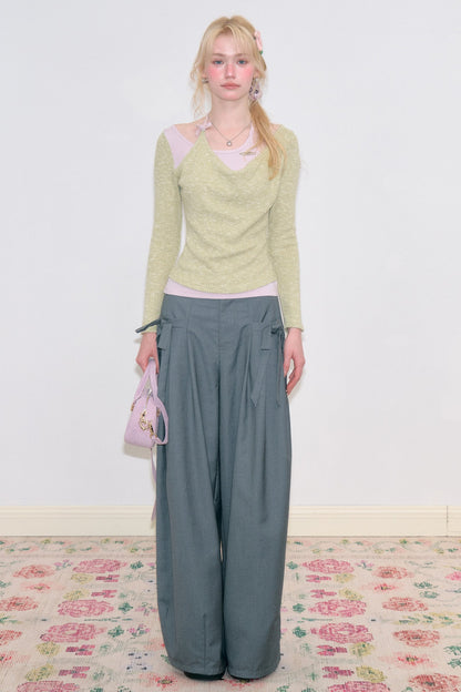 High-Waisted Bow Wide-Leg Pants